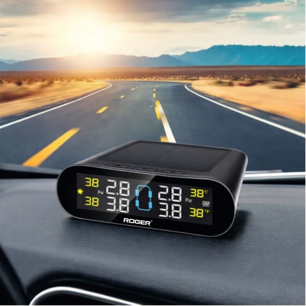 ROGER Solar-Powered Tire Pressure Monitoring System with LCD Display & External Sensors