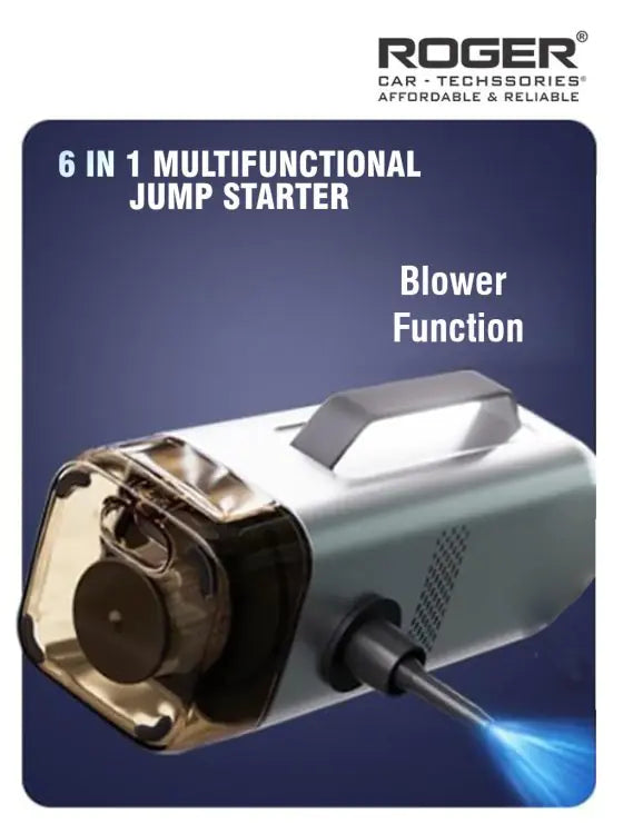 ROGER 6-in-1 Car Jump Starter with Digital Tyre Inflator (150 PSI), Vacuum Cleaner, 8000mAh Power Bank & LED Light | For 6.0L Petrol & 3.0L Diesel Cars