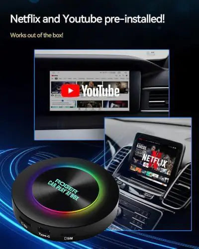 Roger’s CarPlay AI Box with 4G SIM Slot | Android 13 | 4GB+64GB | Qualcomm | Stream YouTube, Netflix, Google Maps | Wireless CarPlay & Android Auto | 4K Video | Dual Bluetooth | GPS | 2-Year Warranty