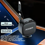Roger Highly Durable 3-Year Warranty 84W 3-in-1 Retractable Car Charger – 33W Type-C PD + 18W USB-A Dual Port | 80cm Cable | Fast Charging for Laptop, iPhone & Android – Black
