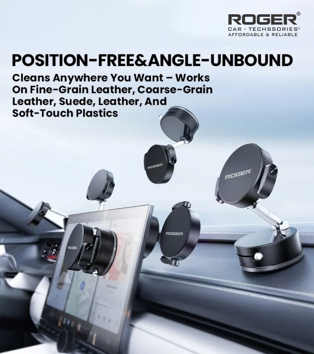 Roger Multi-Surface Phone Holder with Grip-Lock Toggle, MagSafe + Clip Mount, 720° Rotation, Foldable Universal Stand