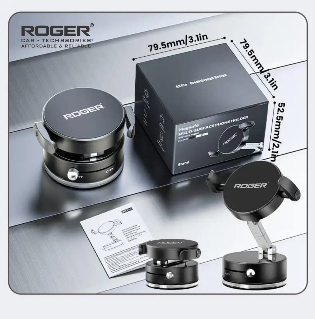 Roger Multi-Surface Phone Holder with Grip-Lock Toggle, MagSafe + Clip Mount, 720° Rotation, Foldable Universal Stand