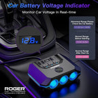 ROGER 7-in-1 Cigarette Lighter Splitter, 120W Car Charger Adapter with 3 Sockets & Independent Switches, 4 USB Ports (USB-A/USB-C), LED Voltage Display