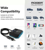 ROGER 7-in-1 Cigarette Lighter Splitter, 120W Car Charger Adapter with 3 Sockets & Independent Switches, 4 USB Ports (USB-A/USB-C), LED Voltage Display