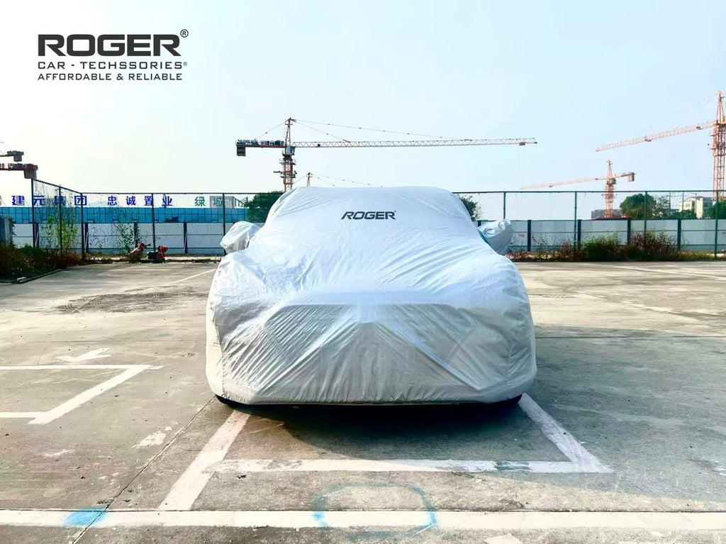 Roger Waterproof Car Body Cover with Mirror Pockets, Windproof Belt, Premium Thick Fabric, Universal Fit for Hatchback, Sedan & SUV