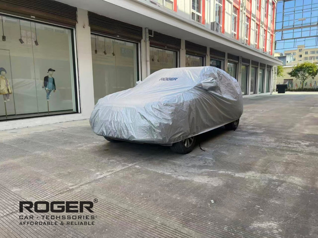 Roger Waterproof Car Body Cover with Mirror Pockets, Windproof Belt, Premium Thick Fabric, Universal Fit for Hatchback, Sedan & SUV