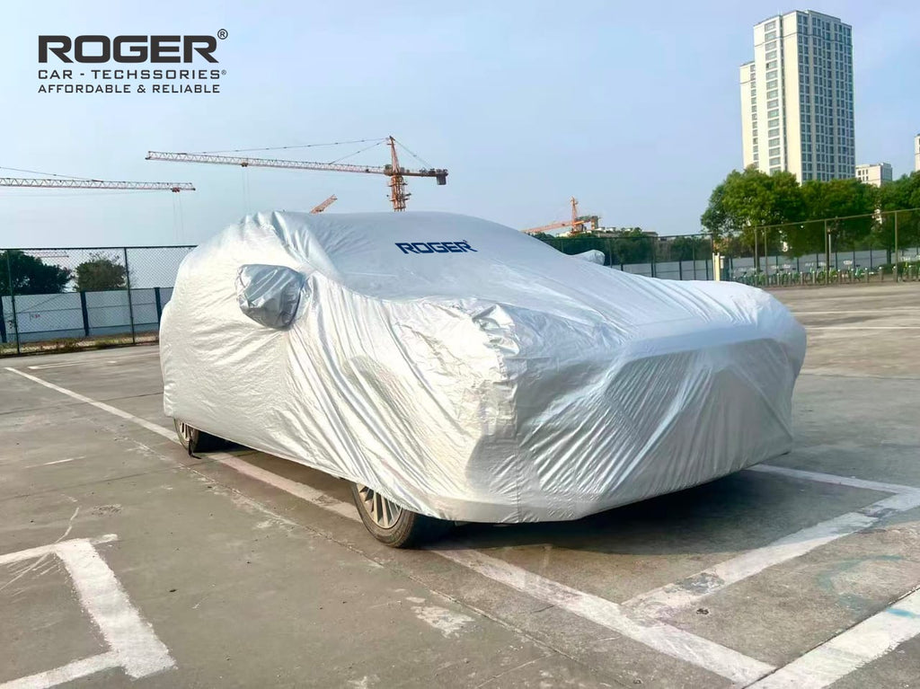 Roger Waterproof Car Body Cover with Mirror Pockets, Windproof Belt, Premium Thick Fabric, Universal Fit for Hatchback, Sedan & SUV