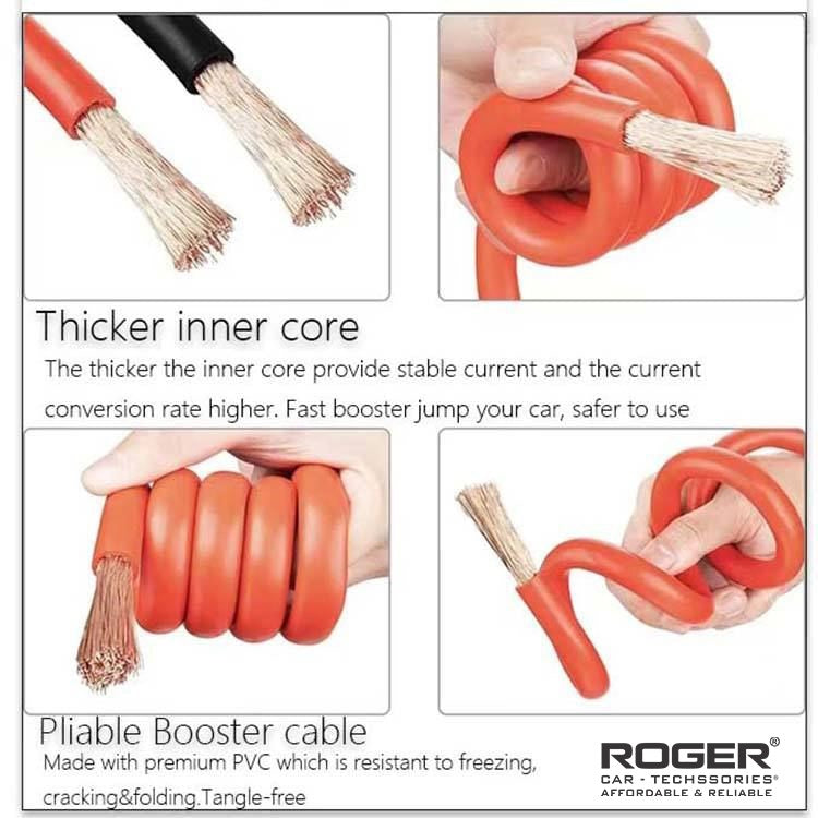 ROGER 800A Jump Start Booster Cable, 2 Meter Heavy-Duty Copper-Clad Aluminium, Insulated Clamps with Storage Case
