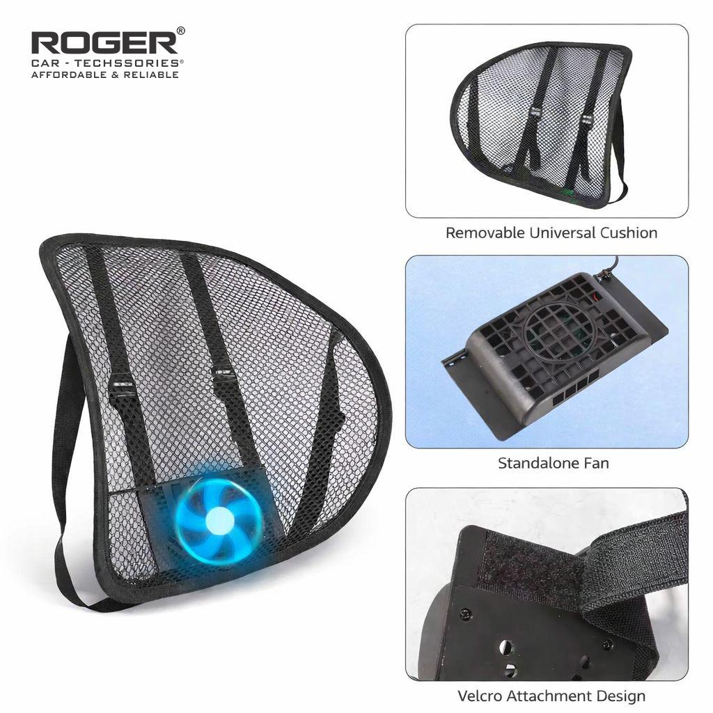 ROGER Car Cooling Lumbar Support Cushion With Built-In Fan & Ergonomic Back Support