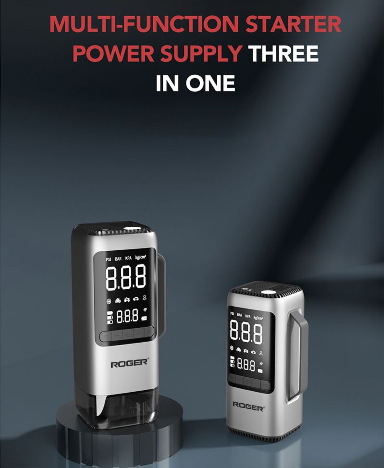 ROGER 6-in-1 Car Jump Starter with Digital Tyre Inflator (150 PSI), Vacuum Cleaner, 8000mAh Power Bank & LED Light | For 6.0L Petrol & 3.0L Diesel Cars