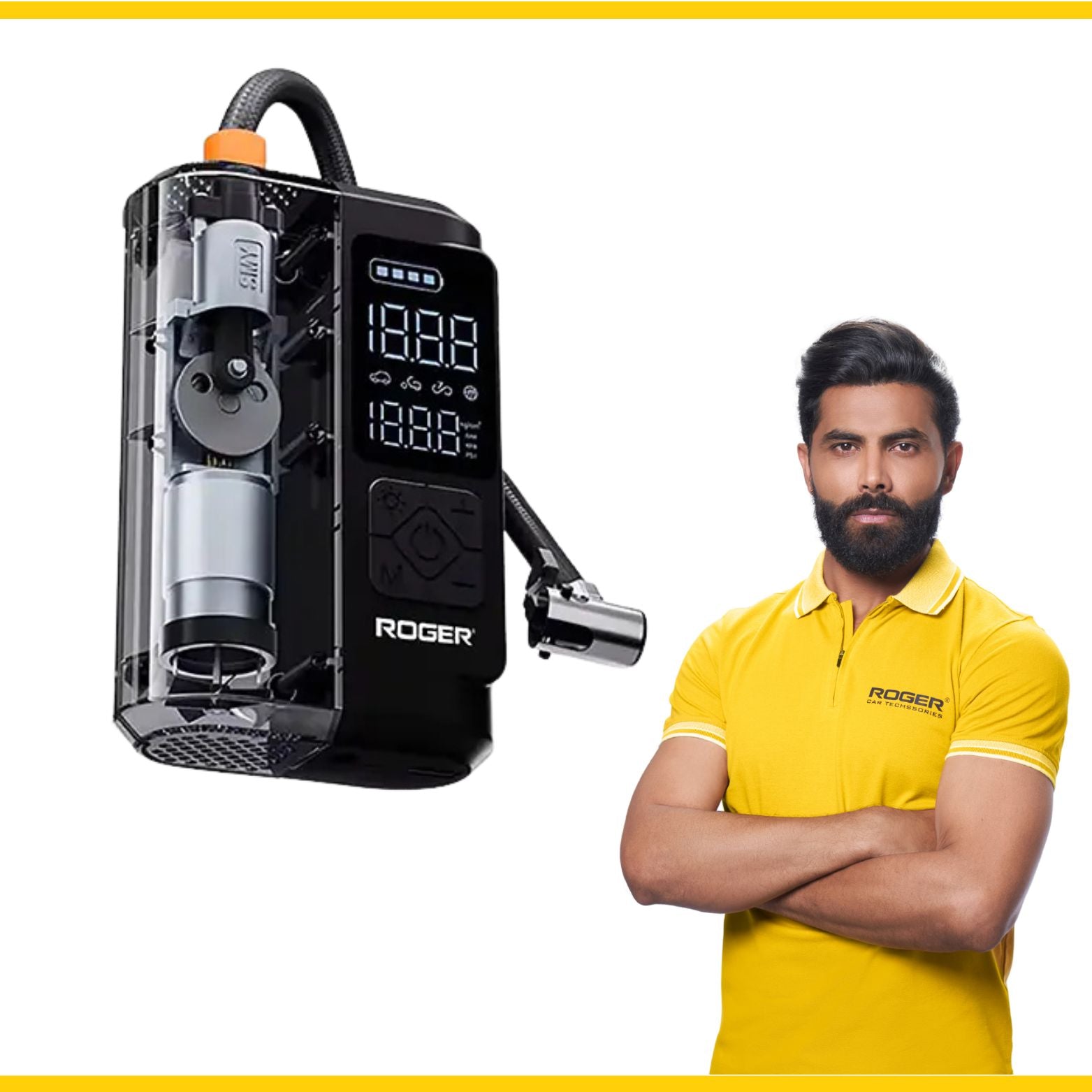 ROGER Transparent View - Smart Tyre Inflator | Dual Mode (Battery & Car 12V Port)