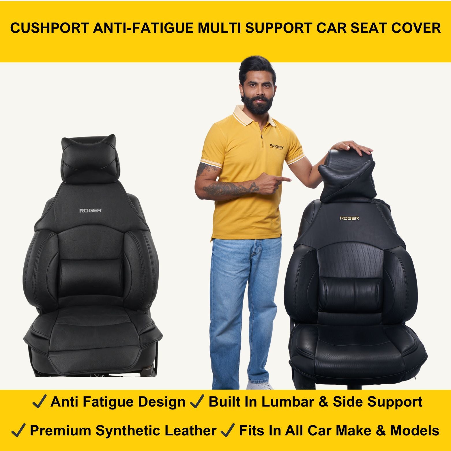 ROGER Cushport – Synthetic Leather Multiple Support Cushion (Black)