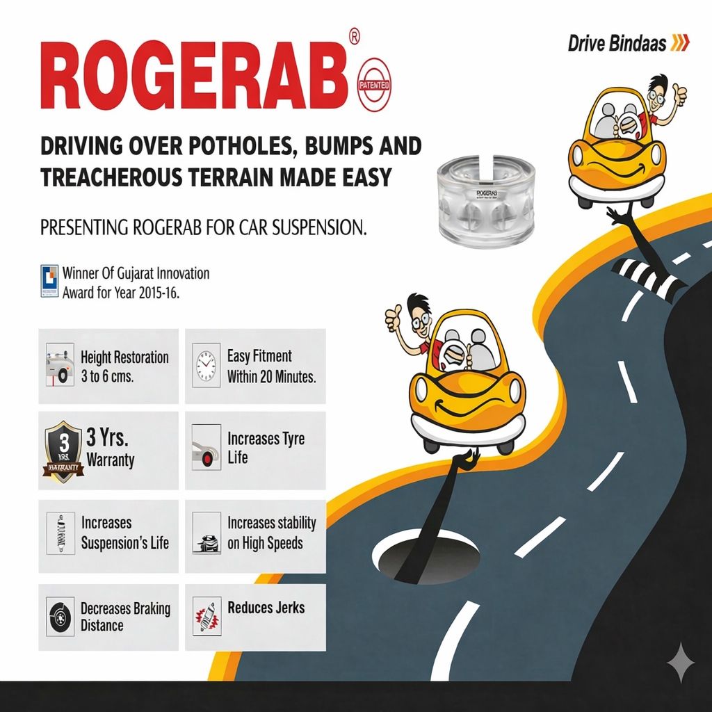 ROGERAB Standard Car Coil Spring Buffer (4 Pcs) For Reduced Road Jerks, Increased Stability, And Increased Height – Suitable For All Old & New Car Makes, Models & Variants