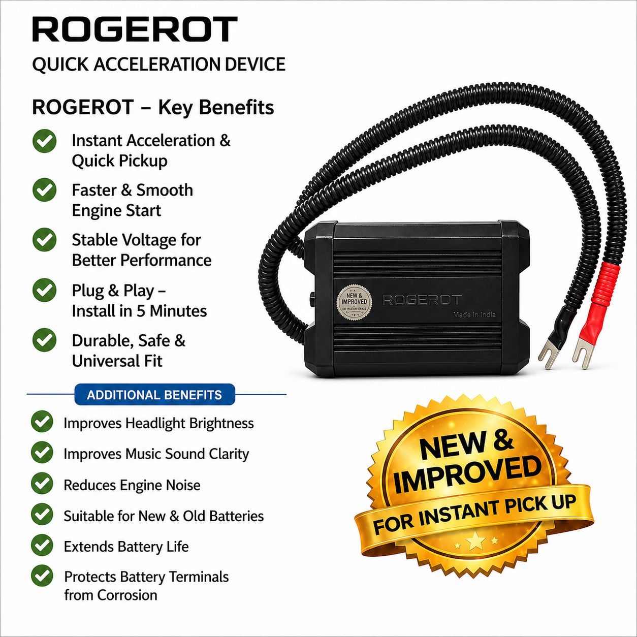 ROGEROT (New & Improved) – Super Quick Acceleration Device For Instant Throttle Response & Smooth Power Delivery In City Traffic & Highway 🚗