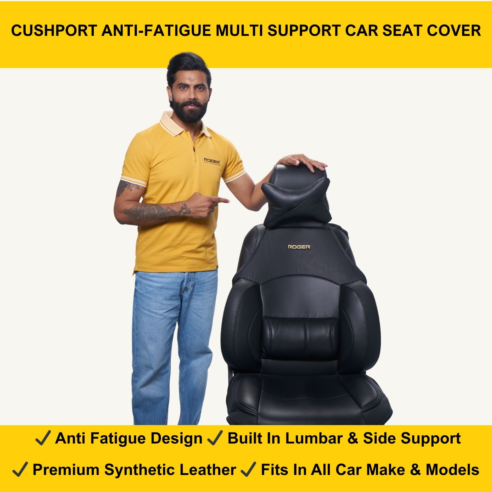 ROGER Cushport – Universal Multisupport Car Seat Cover Black