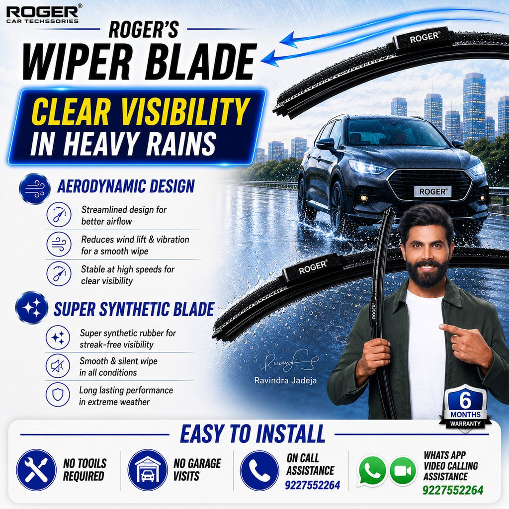 Roger Super Synthetic Wiper Blade | 6-Month Warranty | Streak-Free Wiping | Noise-Free Operation | High-Speed Stability | All-Weather Performance