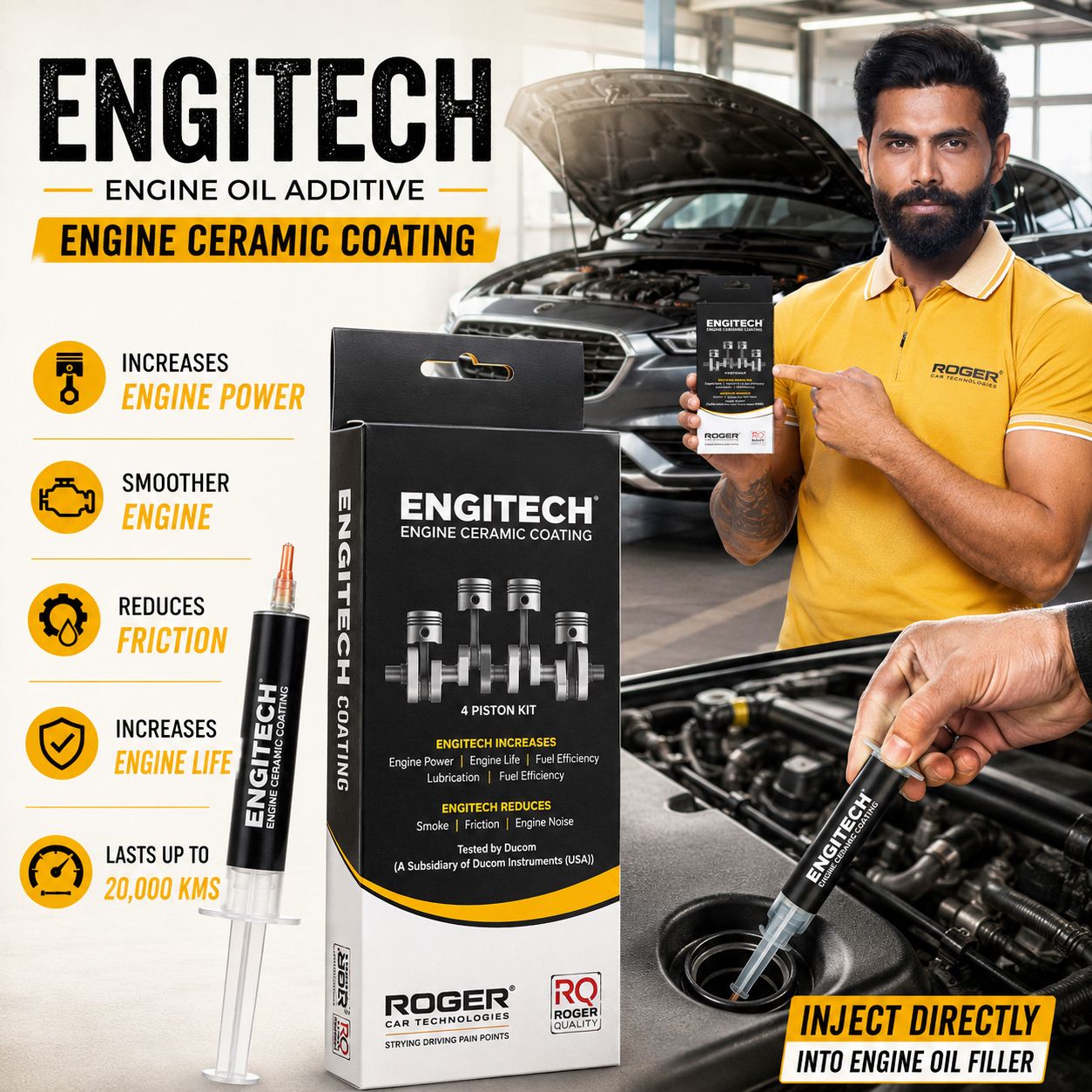 ROGER Car Engitech Nano Ceramic Coating– High Performance Ceramic Engine Oil Additive