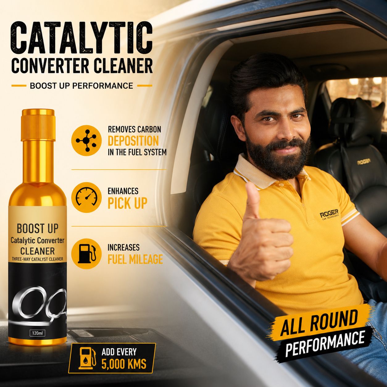 ROGER Catalytic Converter Cleaner – Engine & Exhaust Carbon Remover | Three-Way Catalyst Cleaning Agent for Petrol, Diesel & CNG Cars