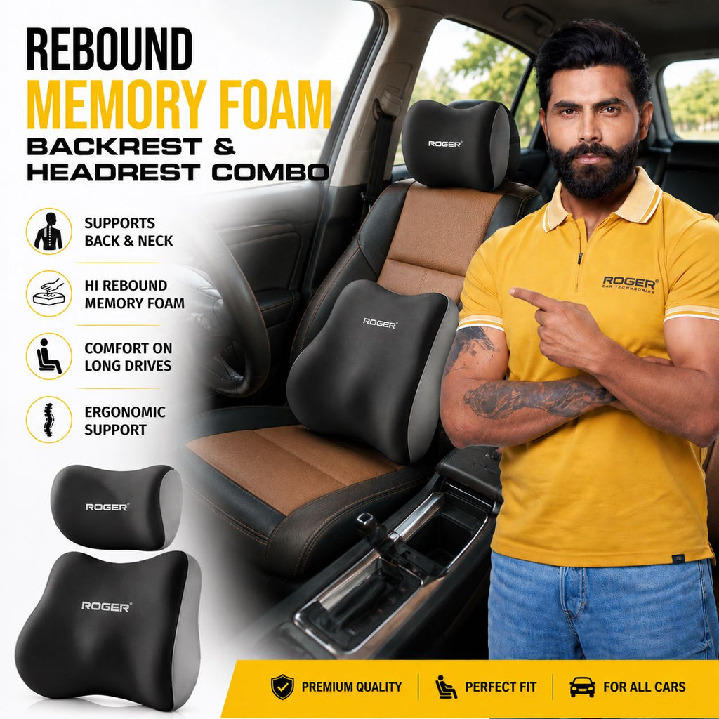 ROGER Ergonomic Memory Foam Neck Pillow & Lumbar Support Cushion Set | Enhanced Driving Comfort | Relieves Neck & Back Pain