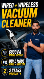 ROGER Dual Mode Strong Suction Car Vacuum Cleaner | Wireless Battery + 12V Car Socket | 6000 Pa Strong Suction | 2 Years Warranty