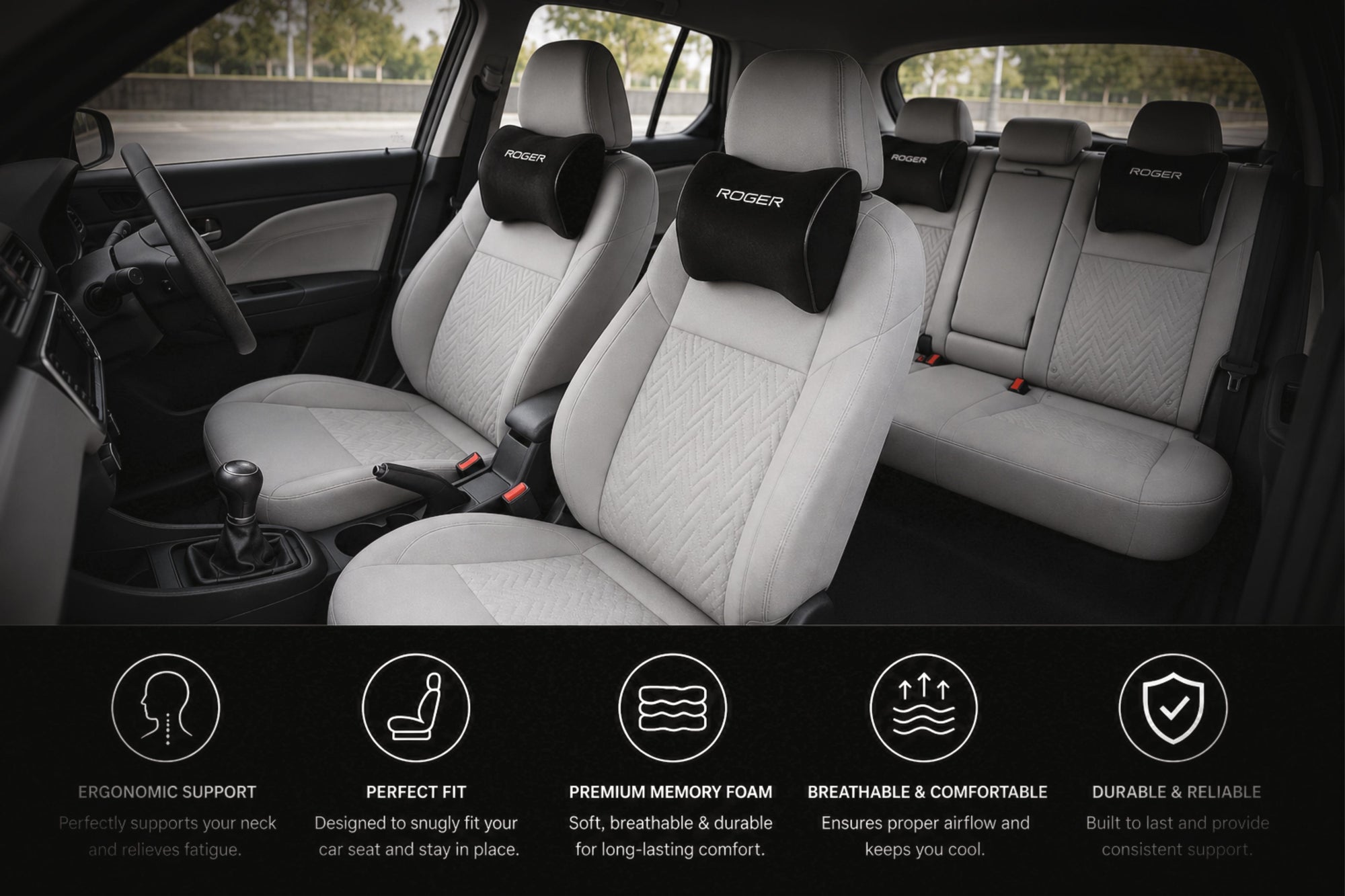 Responsive Memory Foam Headrest | 1-Year Warranty | Supports Neck | Reduces Neck Fatigue | Maintains Proper Driving Posture