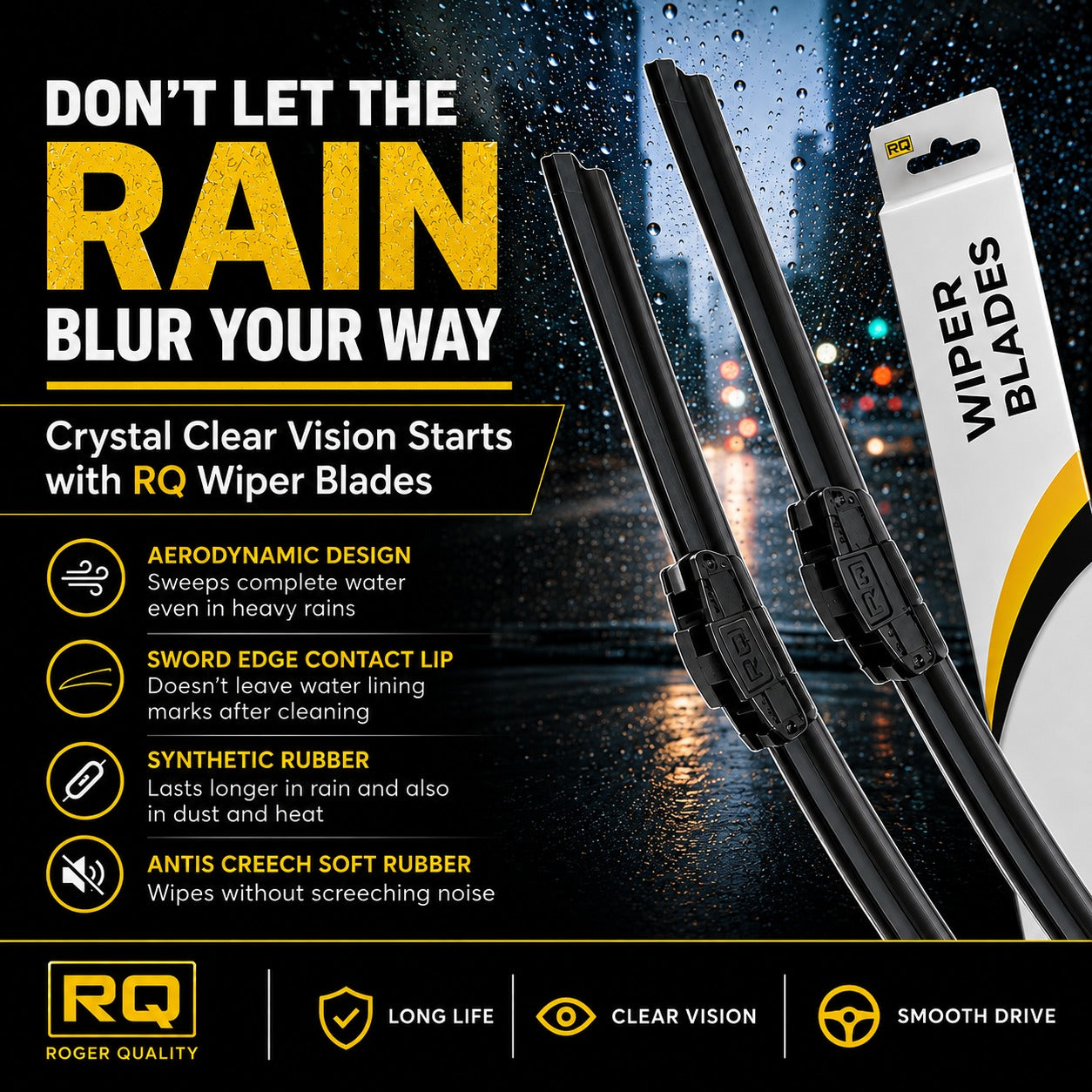 Super Synthetic Rubber | 6-Month Warranty | Streak-Free Wiping | Noise-Free Operation | High-Speed Stability | All-Weather Performance