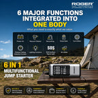 Roger 6 in 1 Jump Starter | Supports 6.0L Petrol & 3.0L Diesel | Starts Dead Battery | 150 PSI Digital Inflator | Built-in Vacuum Cleaner | 8000 mAh Power Bank | 2-Year Warranty