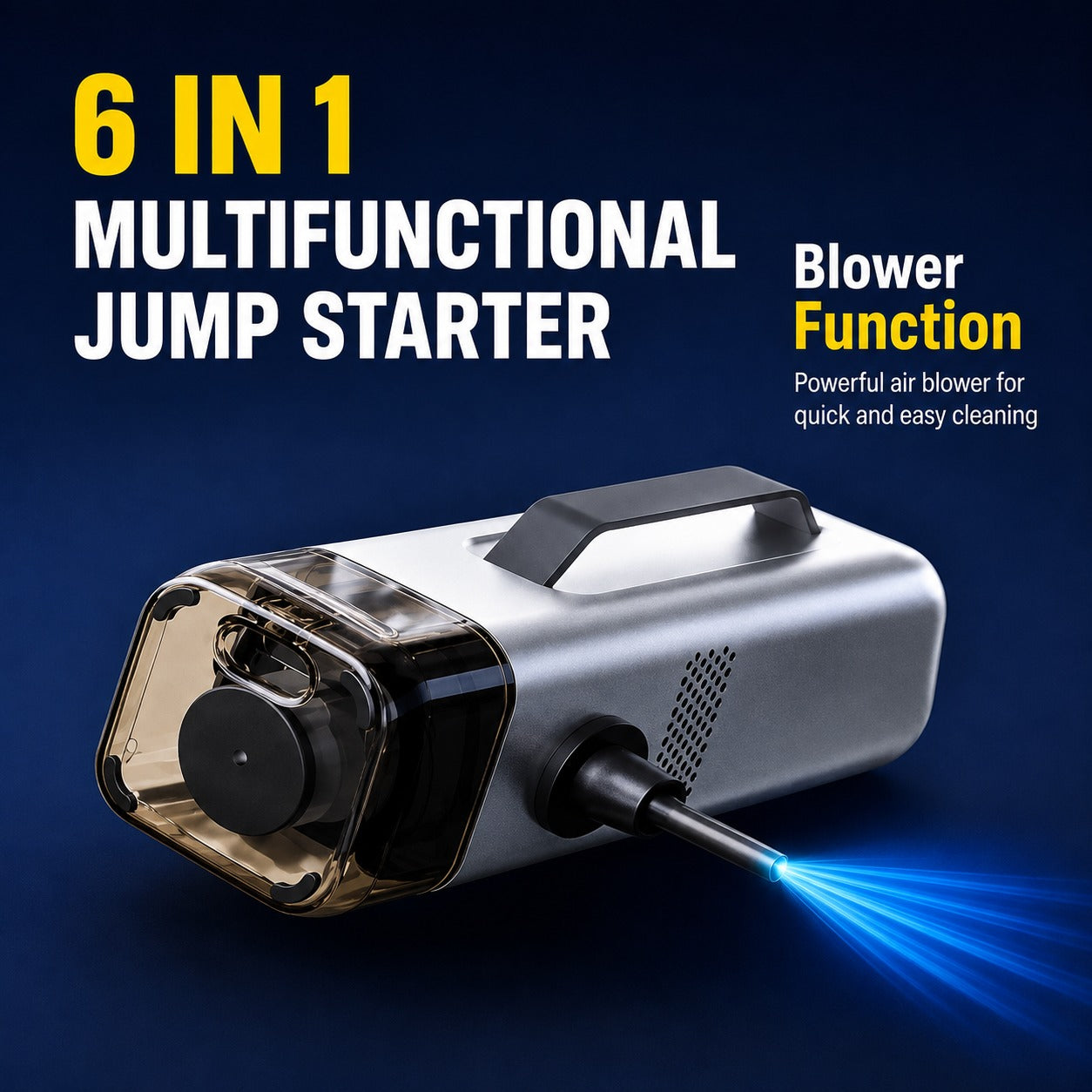 Roger 6 in 1 Jump Starter | Supports 6.0L Petrol & 3.0L Diesel | Starts Dead Battery | 150 PSI Digital Inflator | Built-in Vacuum Cleaner | 8000 mAh Power Bank | 2-Year Warranty