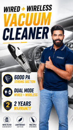 Roger Wired + Wireless Vacuum Cleaner | 6000 Pa Strong Suction | 2-Year Warranty | Cleans Every Corner | Built-in LED Light