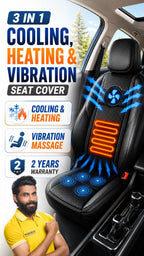 Roger 3-in-1 Cooling, Heating & Massage Seat Cover | 2-Year Warranty | All-Season Driving Comfort | Reduces Long Drive Fatigue | Breathable Mesh Design