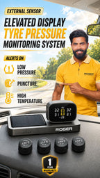 Roger TPMS | Unique Display Design | Wireless External Sensors | Real-Time Tyre Pressure Monitoring | Instant Puncture Alerts | DIY Fits In Just 5 Minutes | 1-Year Warranty | Auto Power On/Off |