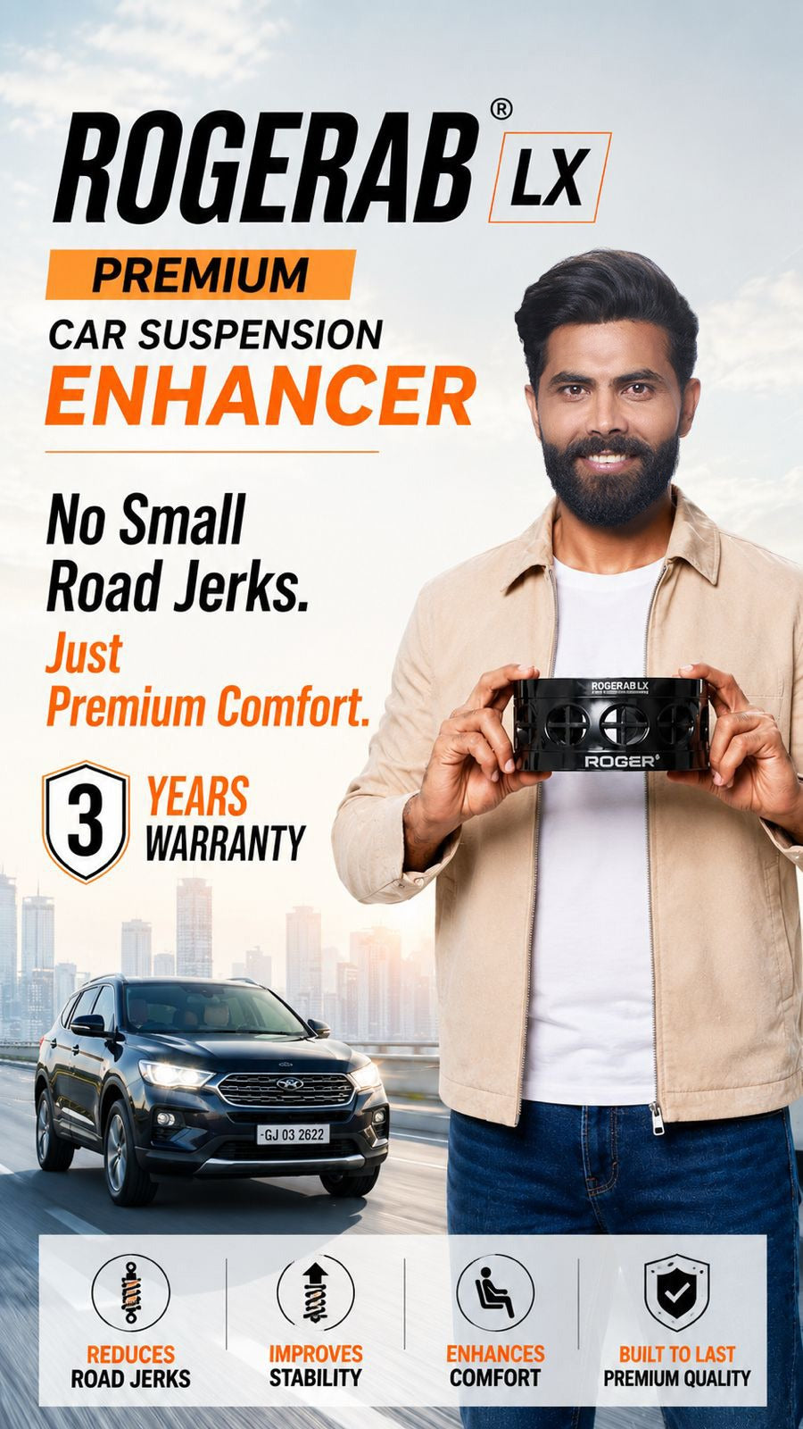 Roger Rogerab LX | Extra Soft Material | High Elasticity | Fits All Car Models | Fitting Centers Acrosss India | 30-Day Buy Back | Eliminates Small Road Shocks | Premium Driving Comfort