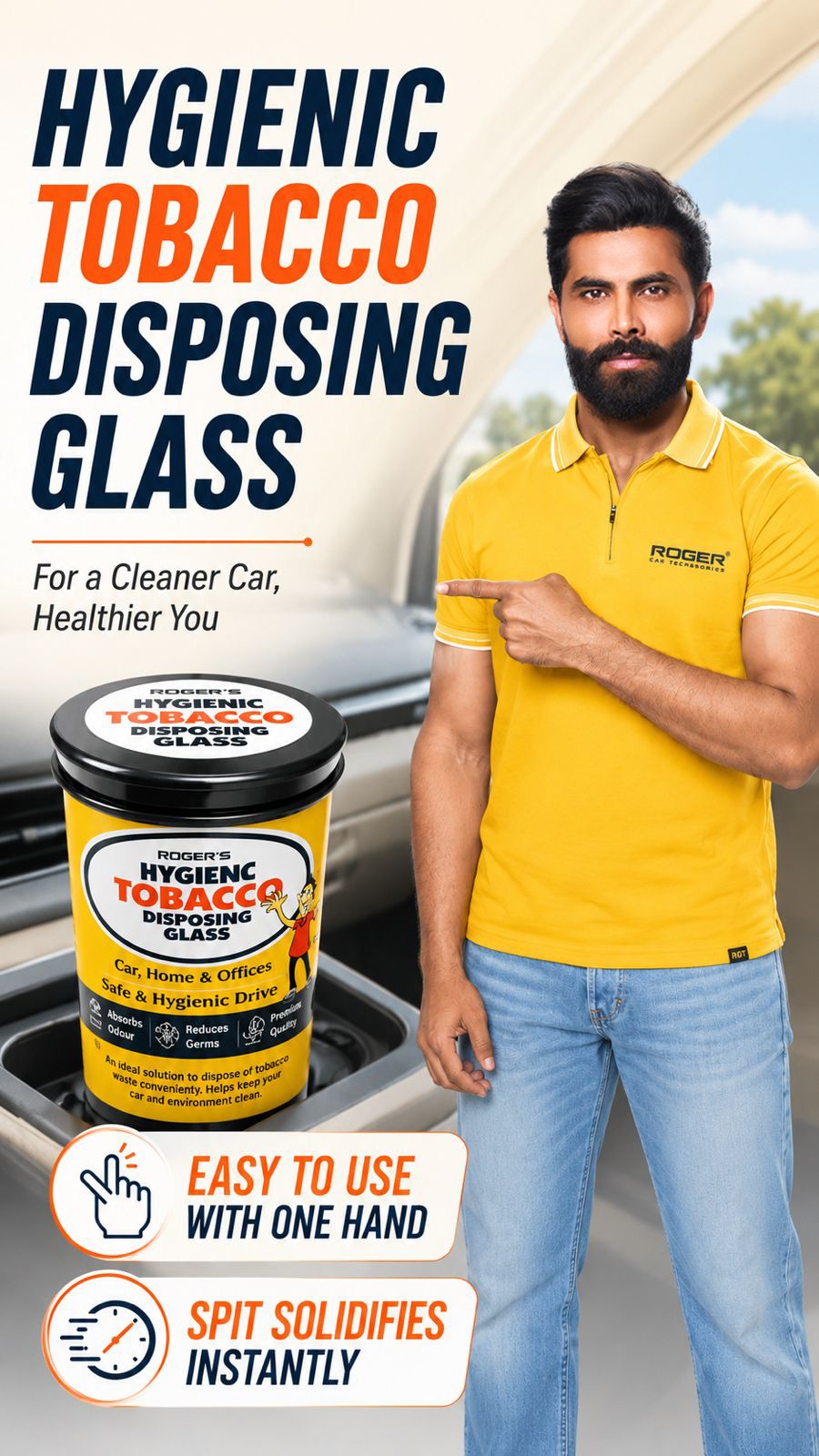 Roger Tobacco Disposing Glass | Solidifies Spit Instantly | One-Hand Operation | Pack of 10 | Leak-Proof Design | Hygienic Disposable Use