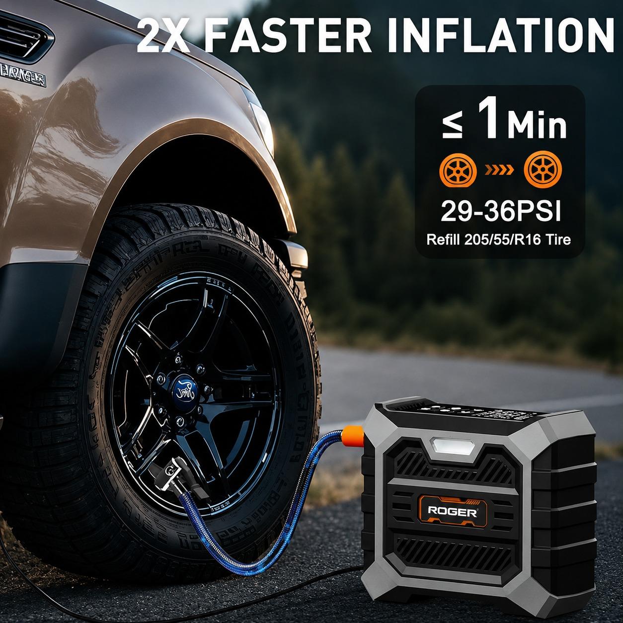 Roger 3 In 1 Multifunctional Jump Starter 800A Jump Starter | Digital Auto Cut-Off Air Inflator Wireless & 12V Operation | 8000 mAh Battery | 1 Year Warranty
