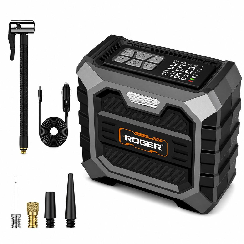 Roger 3 In 1 Multifunctional Jump Starter 800A Jump Starter | Digital Auto Cut-Off Air Inflator Wireless & 12V Operation | 8000 mAh Battery | 1 Year Warranty