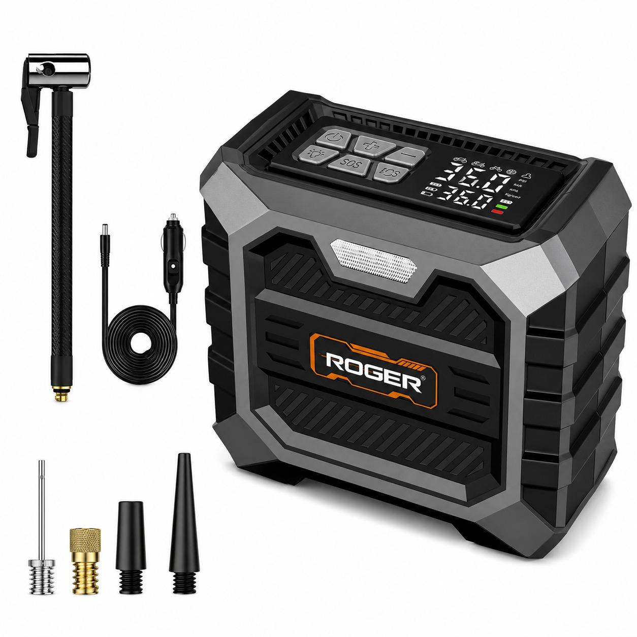 Roger 3 In 1 Multifunctional Jump Starter 800A Jump Starter | Digital Auto Cut-Off Air Inflator Wireless & 12V Operation | 8000 mAh Battery | 1 Year Warranty