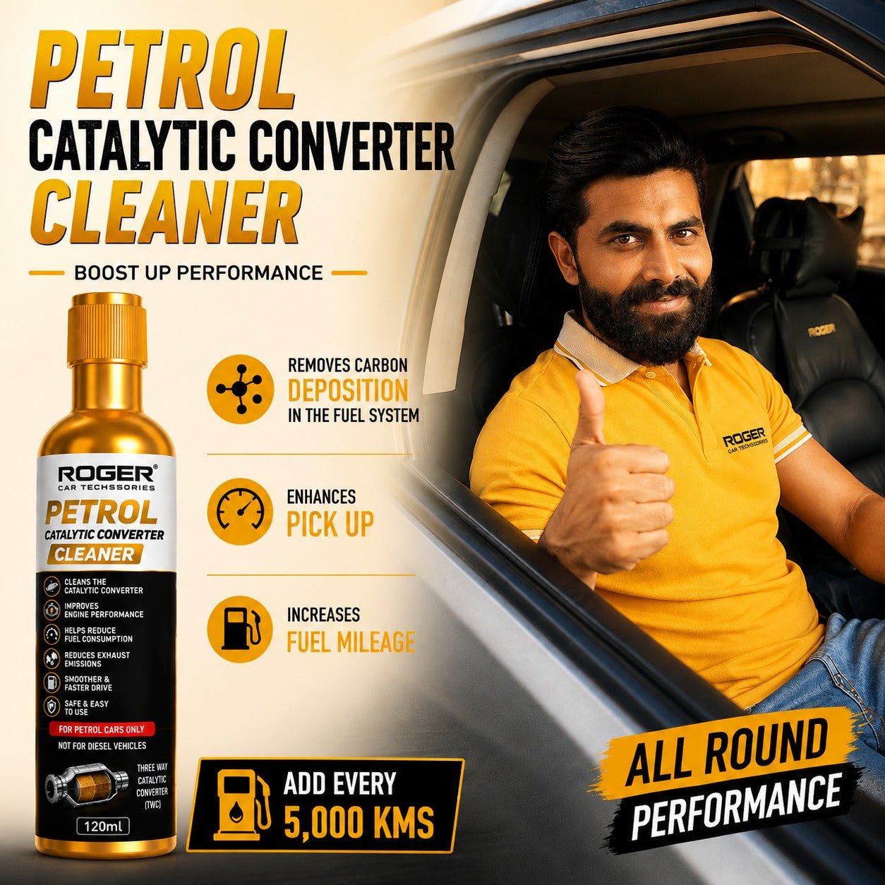 Roger Catalytic Converter For Petrol & CNG Cars | Deep Carbon Cleaning | Protects Catalytic Converter | Better Pickup & Mileage | Add Every 5,000 km | DIY Easy Application