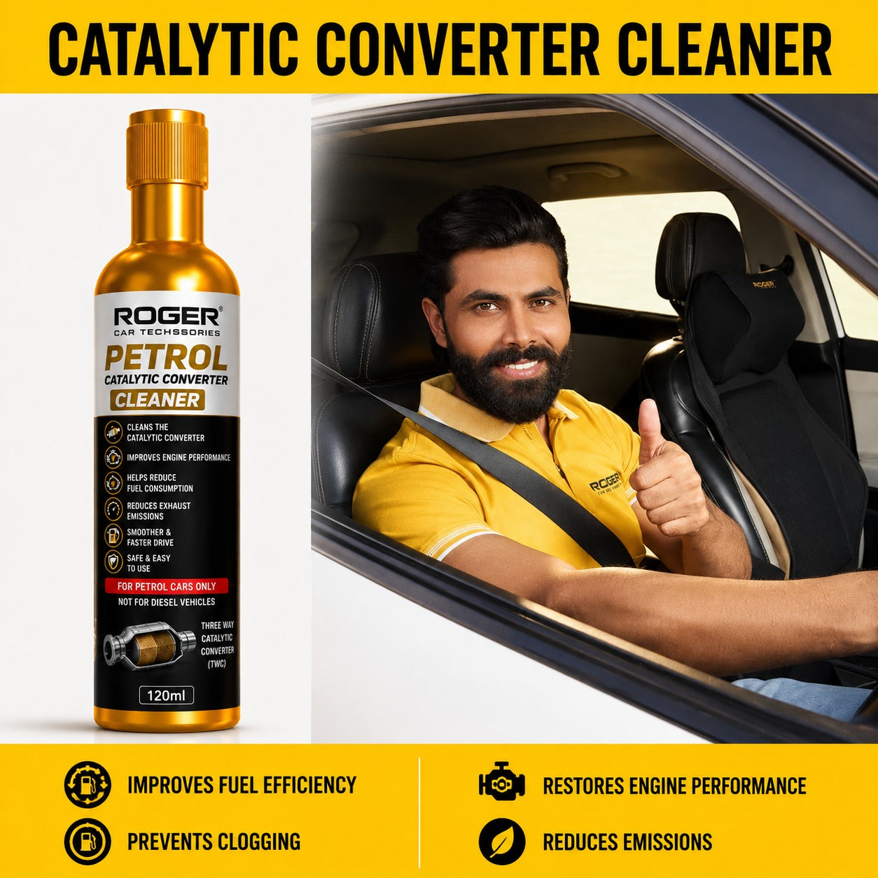 Roger Catalytic Converter For Petrol & CNG Cars | Deep Carbon Cleaning | Protects Catalytic Converter | Better Pickup & Mileage | Add Every 5,000 km | DIY Easy Application