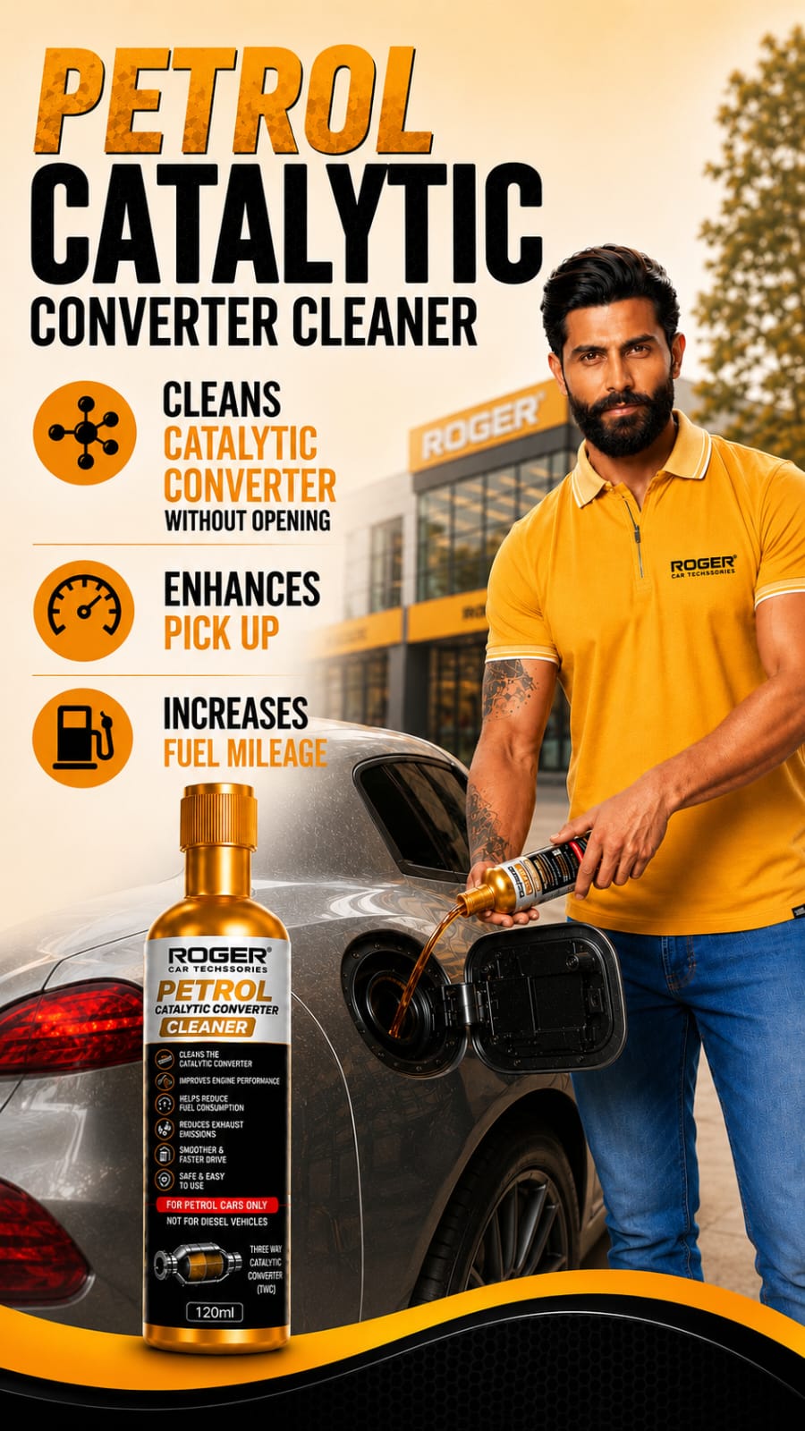 Roger Catalytic Converter For Petrol & CNG Cars | Deep Carbon Cleaning | Protects Catalytic Converter | Better Pickup & Mileage | Add Every 5,000 km | DIY Easy Application