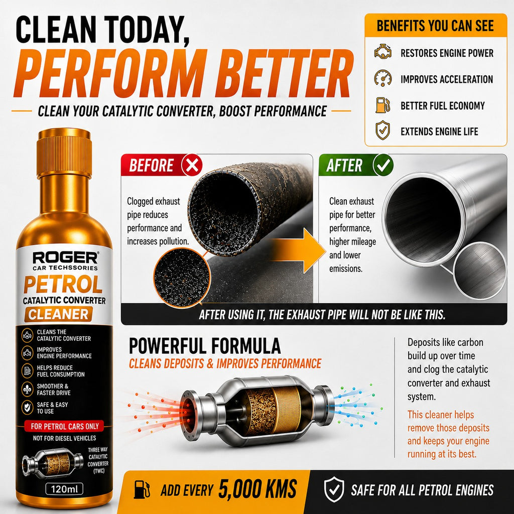 Roger Catalytic Converter For Petrol & CNG Cars | Deep Carbon Cleaning | Protects Catalytic Converter | Better Pickup & Mileage | Add Every 5,000 km | DIY Easy Application