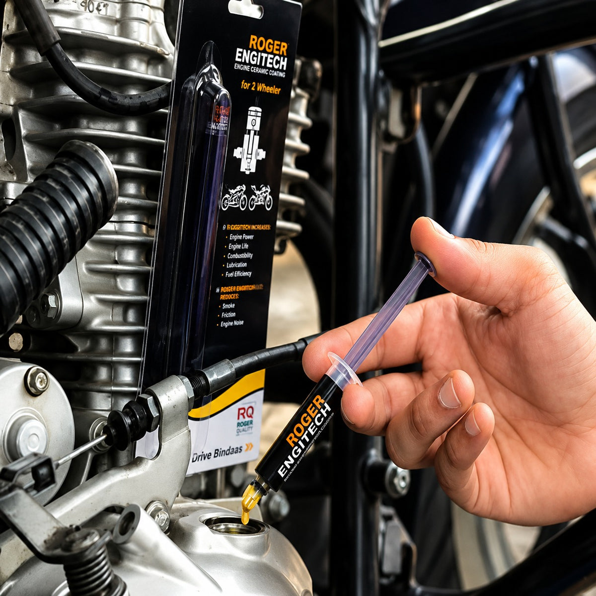 Roger Engitech Engine Oil Additive for Two-Wheelers | Reduces Engine Friction | Better Pickup & Performance | Reduces Engine Noise | Lasts Up to 5,000 km | DIY Easy Application