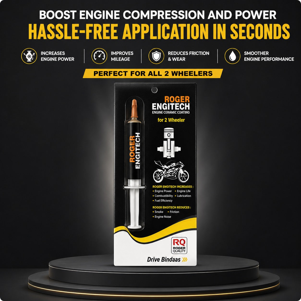 Roger Engitech Engine Oil Additive for Two-Wheelers | Reduces Engine Friction | Better Pickup & Performance | Reduces Engine Noise | Lasts Up to 5,000 km | DIY Easy Application