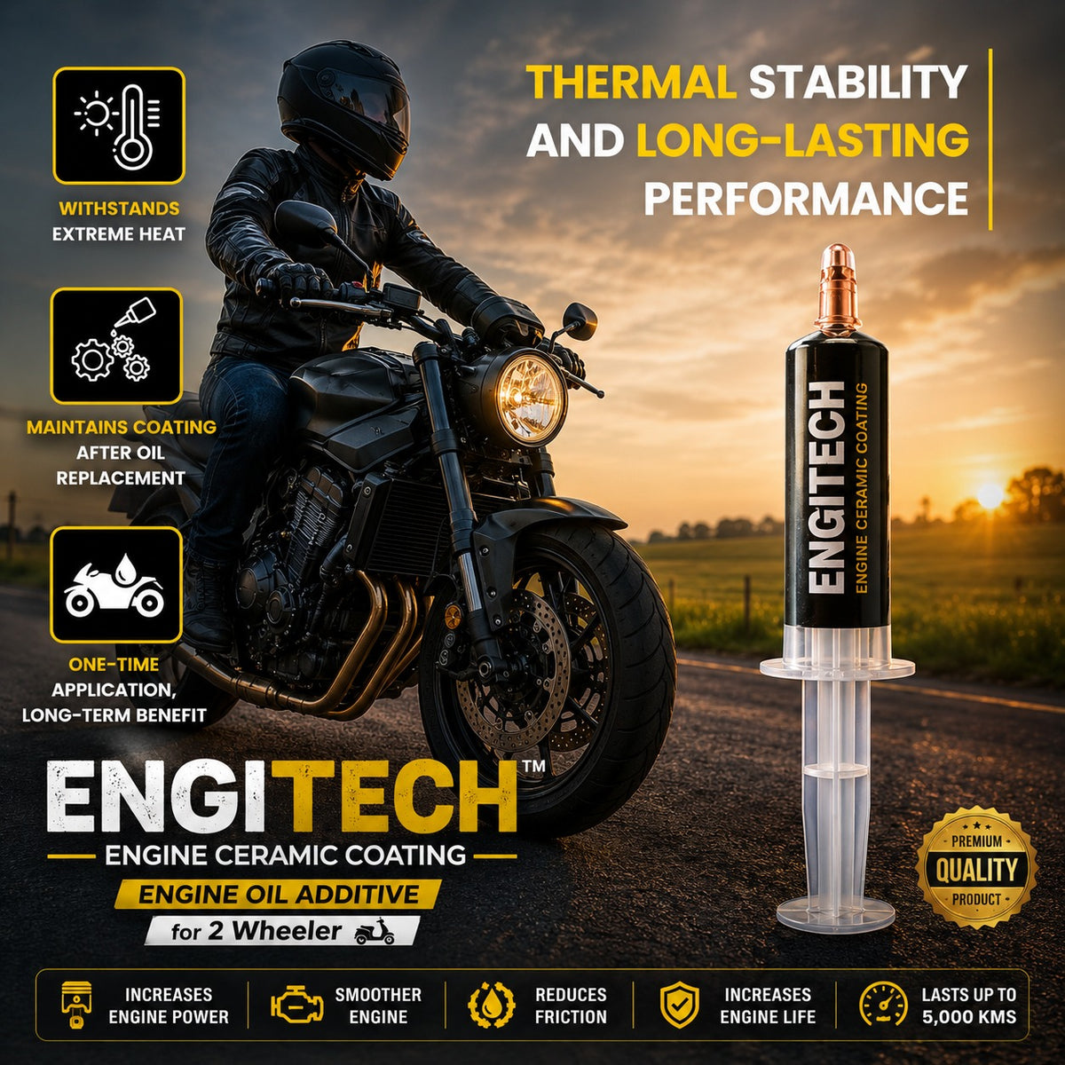 Roger Engitech Engine Oil Additive for Two-Wheelers | Reduces Engine Friction | Better Pickup & Performance | Reduces Engine Noise | Lasts Up to 5,000 km | DIY Easy Application