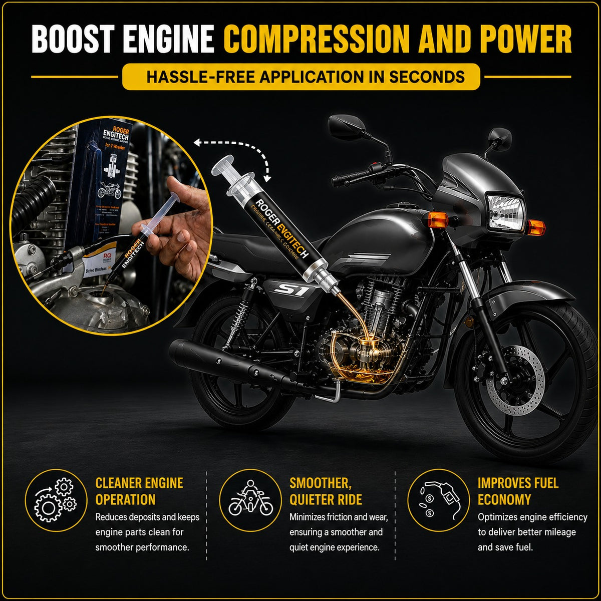 Roger Engitech Engine Oil Additive for Two-Wheelers | Reduces Engine Friction | Better Pickup & Performance | Reduces Engine Noise | Lasts Up to 5,000 km | DIY Easy Application
