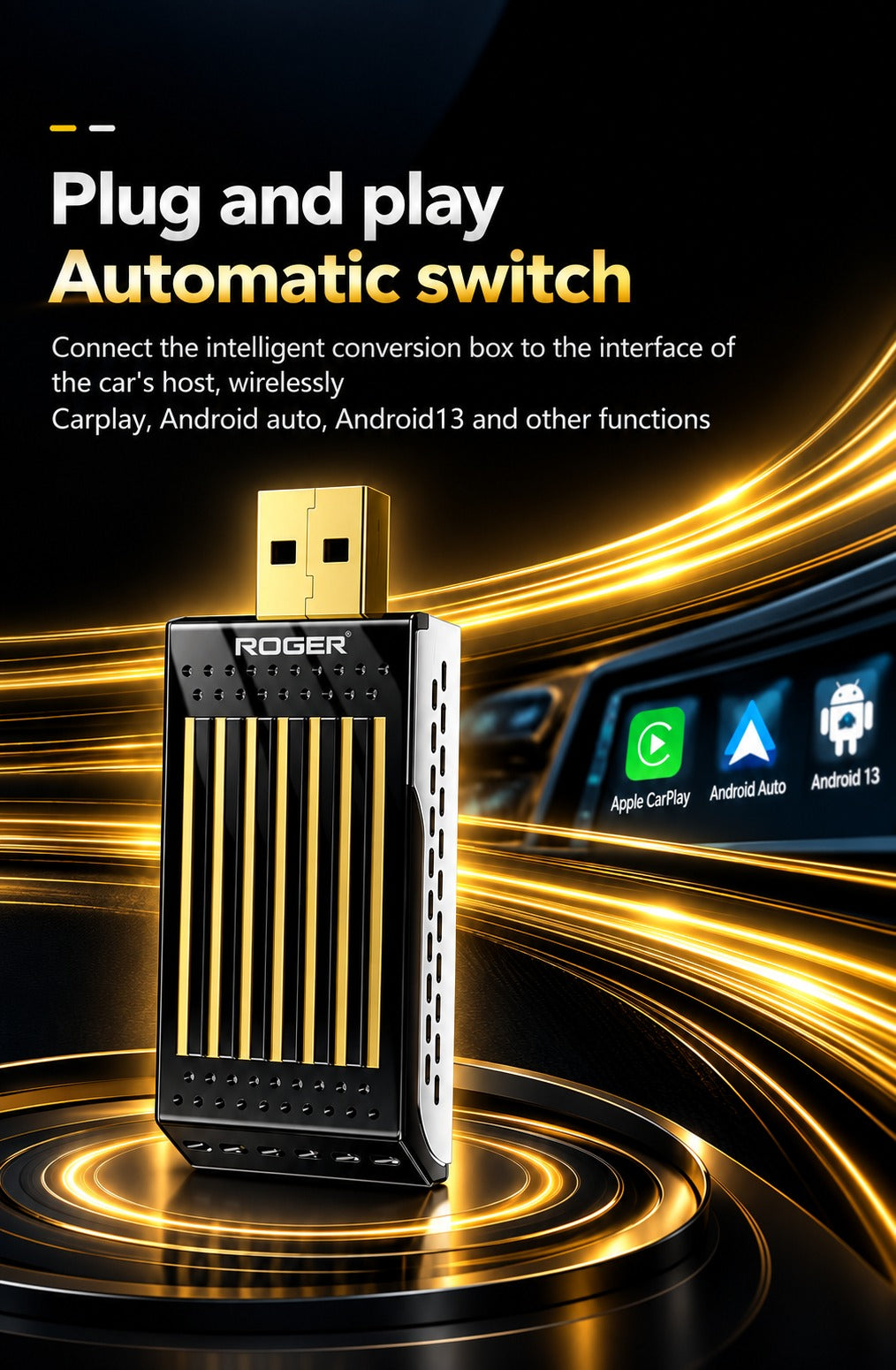 Roger AI Box 4GB + 32GB | YouTube, Netflix, Hotstar & Any App| 1-Year Warranty | Converts Wired Carplay & Android Auto to Wireless |