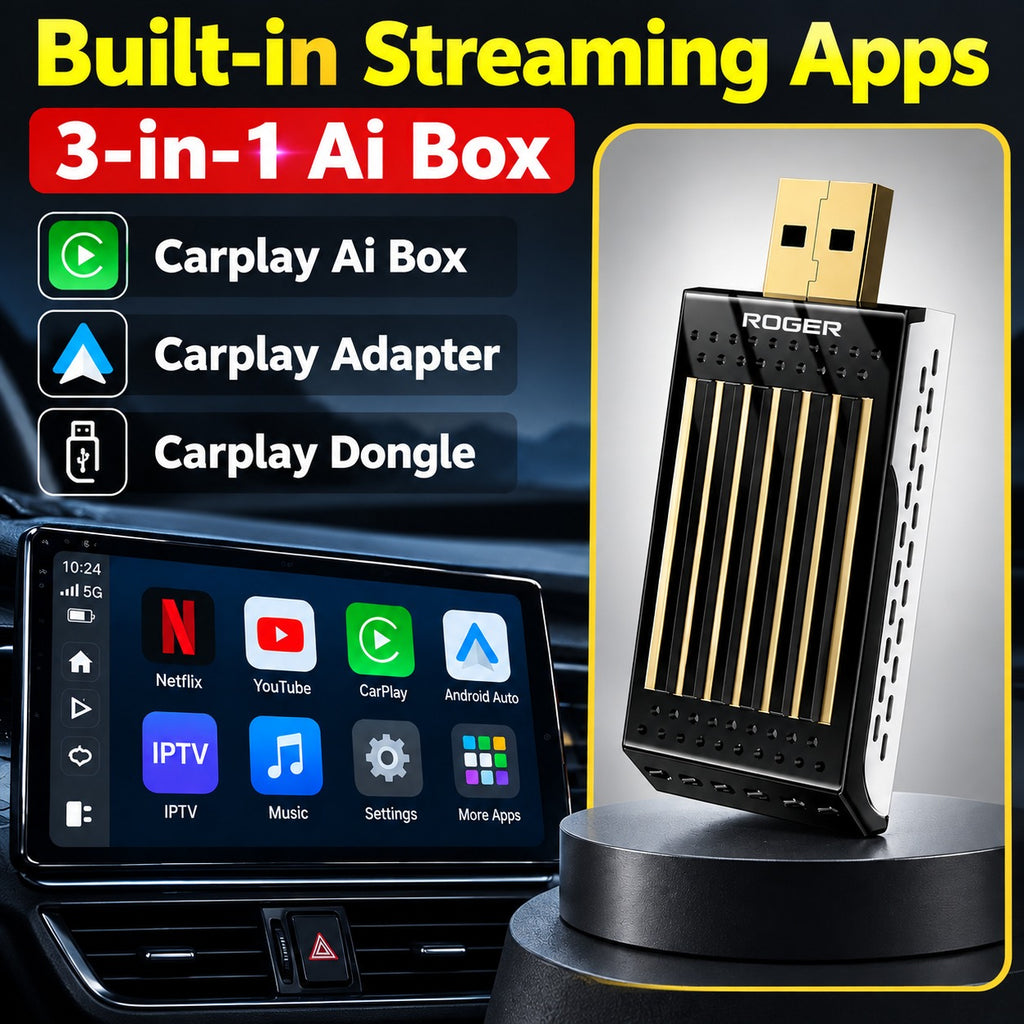Roger AI Box 4GB + 32GB | YouTube, Netflix, Hotstar & Any App| 1-Year Warranty | Converts Wired Carplay & Android Auto to Wireless |