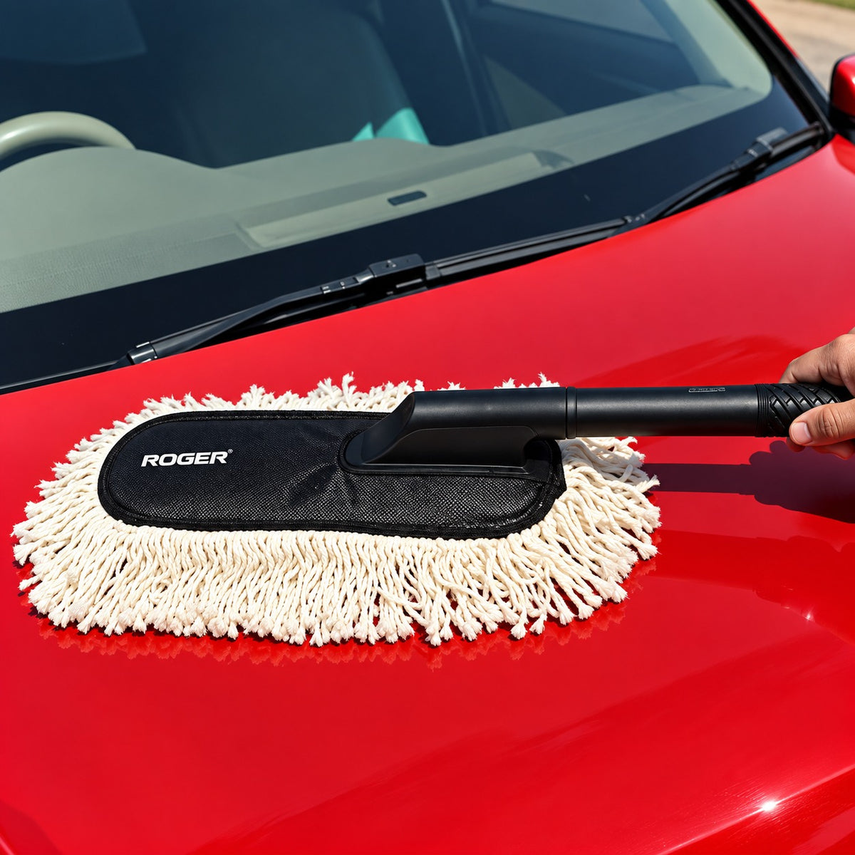 Roger Duster | Cleans & Polishes in Minutes | No Water Required | Long Handle for Rooftop & Windshield Cleaning | 6-Month Warranty | Scratch-Free Cleaning