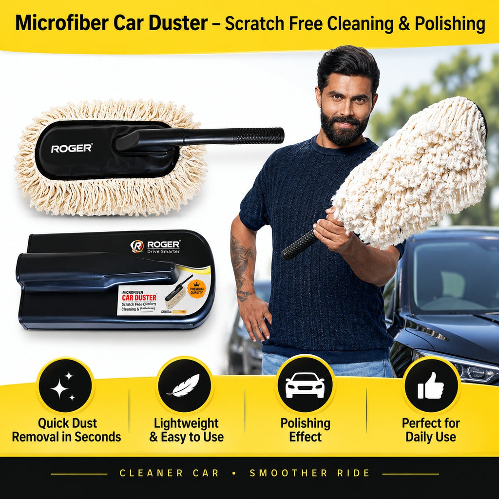 Roger Duster | Cleans & Polishes in Minutes | No Water Required | Long Handle for Rooftop & Windshield Cleaning | 6-Month Warranty | Scratch-Free Cleaning