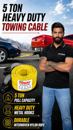Roger Towing Cable |5 Ton Pulling Capacity | Heavy-Duty Steel Hooks | Interwoven Nylon Cable | 10-Foot Long Cable | 12-Month Warranty