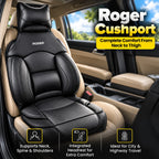 Roger Universal Multi-Support Seat Cover | 1-Piece | Supports Neck to Thighs | Fits All Car Models | 12-Month Stitching Warranty | Reduces Long Drive Fatigue | Built-In Lumbar Support | Premium Synthetic Leather